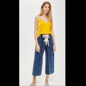 Topshop Moto Lace Up Cropped Wide Leg Jeans